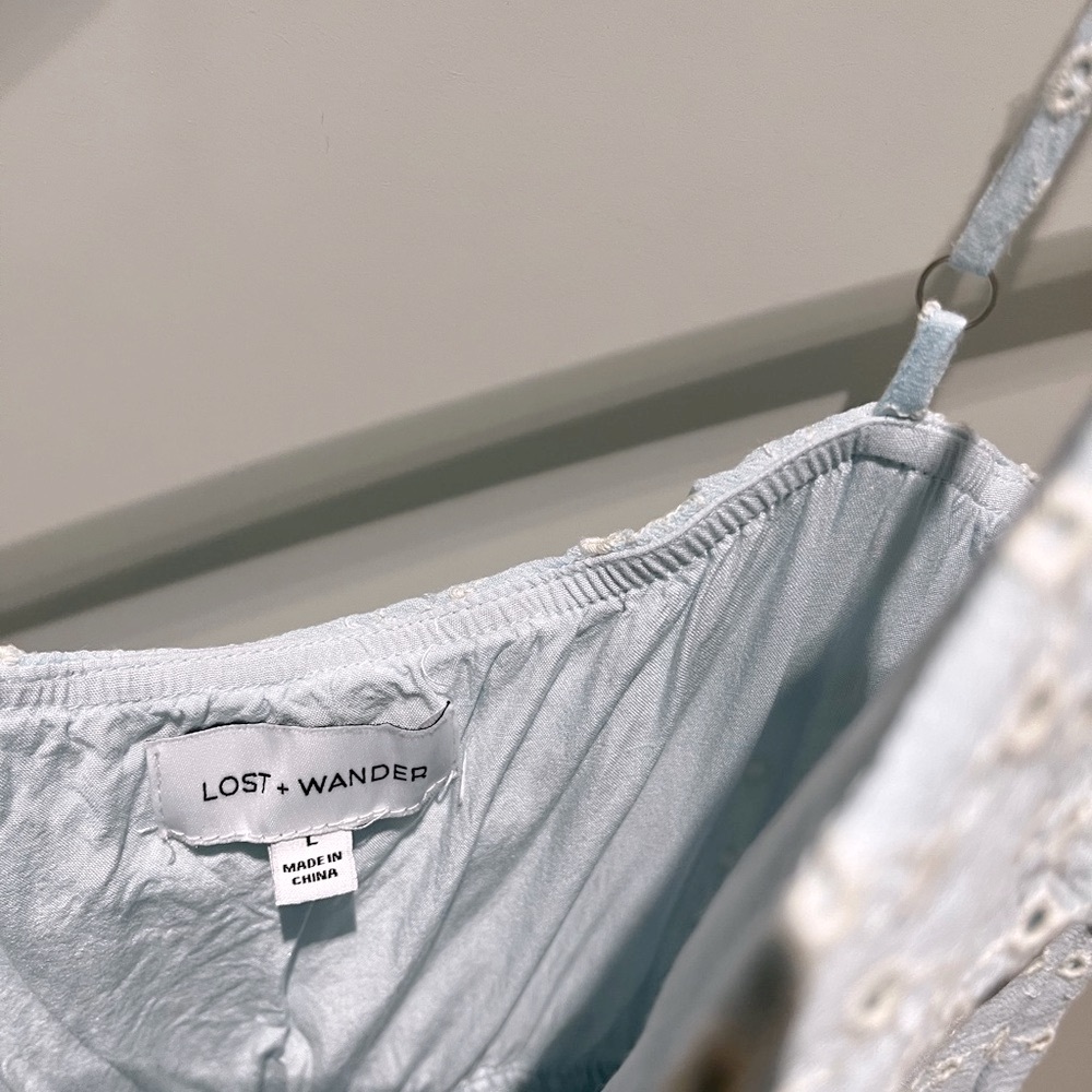 Lost & Wander Blissful Blues Eyelet Detail Maxi Dress~ size L - Picture 10 of 12